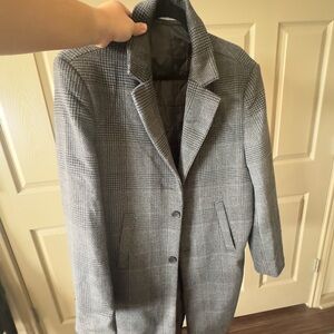 Gray Plaid Wool Coat